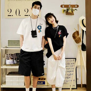 MDlila【兩件裝】情侶裝夏季一男一女短袖衣服2025年新款t恤情侶款班服 男白+女黑(歡喜) XL 男+女L