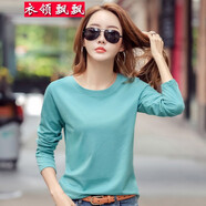 衣領(lǐng)飄飄T恤女裝長(zhǎng)袖上衣純色打底衫內(nèi)搭春秋季簡(jiǎn)約打底衣棉百搭修身秋衣 湖藍(lán)色 XL(115-125斤)