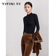 易菲（YIFINI）修身顯瘦打底上衣女可機洗羊毛半高領輕薄彈力打底衫2107M905 淺藍 0S