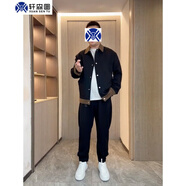 軒森圖春秋季男士輕熟風(fēng)夾克外套男款寬松大碼拼接撞色上衣胖子顯瘦搭配 jk505黑色夾克+黑色腰帶褲 2XL (180) 建議160-180斤