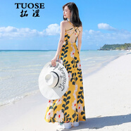 拓澀（TUOSE）連衣裙 香港潮牌夏季新品泰國巴厘島女裝海邊度假沙灘裙露背吊帶超仙女顯瘦長裙 花色 S
