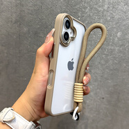 米弗希 適用蘋果16手機(jī)殼新款iphone16promax金屬按鍵15pro高級(jí)ins風(fēng)透明簡(jiǎn)約14全包防摔13保護(hù)套男女 【金色】+卡其手繩 iPhone 16
