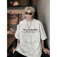 黑盒白美式扎染短袖t恤男2025夏季衣服男裝潮牌重磅寬松半袖情侶體恤男 白色常規(guī)[建議拍大一碼] M [80-110斤]