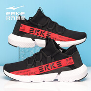 鴻星爾克（ERKE）跑步鞋男春秋季透氣網(wǎng)面輕便緩震休閑防滑戶外舒適運動慢跑鞋男 正黑/大紅 42