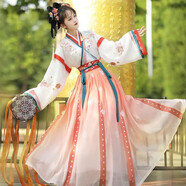 督型漢服成人女學(xué)生古裝仙女裙齊胸襦裙古裝改良古風(fēng)清新唐裝日常班服 花夢(mèng)蝶紅色 M