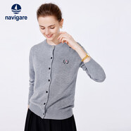 Navigare意大利小帆船女針織衫春秋圓領(lǐng)小開衫毛衣外套2334092061 淺灰 L