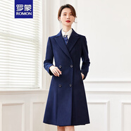 羅蒙2023職業(yè)大衣女冬中長售樓部空姐酒店前臺(tái)工作服羊毛呢子外套加棉 藏青色羊毛大衣 L