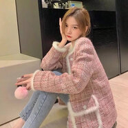 小香風(fēng)女名暖氣質(zhì)休閑上衣黑白格子2022秋冬新款時(shí)尚毛呢小外套潮 粉色(加厚款) XL 建議125-135