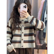 俞兆林條紋毛衣外套女春款2025新款寬松慵懶風(fēng)小個(gè)子短款針織開(kāi)衫上衣 咖色 L _105-115斤