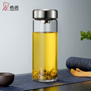 希諾（HEENOOR）玻璃杯單層加厚大容量水杯男女士商務便攜透明泡茶杯家用帶蓋杯子 鋼本色-540ML-升級款【帶濾網(wǎng)】 2024新品