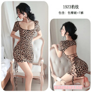 蜜桃貓 性感性感鏤空修身包臀連衣裙制服誘惑火辣免脫女 豹紋 均碼(80-125斤)