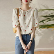 燕潯短袖t恤女2025年夏季新款女裝新品半袖T恤上衣女輕薄透氣顯瘦上衣 灰色 M