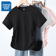 真維斯抽褶緊身短袖t恤女夏季2024年新款正肩顯瘦短款小個(gè)子辣妹上衣GX 升級(jí)款：黑-純色 L