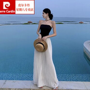 皮爾卡丹（pierre cardin）長裙度假海邊女沙灘裙一字肩抹胸連衣裙子夏季小個子高級感氣質(zhì)收 白色 M