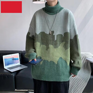 軒萊雅 毛衣男冬季款港味文藝青少年套頭高領(lǐng)寬松潮流情百搭針織衫上衣 3965-M107綠色 XL