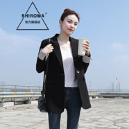 SHIROMA女裝 小西裝女 外套秋季新款修身上衣休閑百搭黑色西服 黑色長/款 L