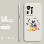 小寸心 小米mix4手機殼 小米mix4保護套全包防摔直邊液態(tài)硅膠個性創(chuàng)意潮牌宇航員軟殼 【象牙白-YT008音符宇航員】