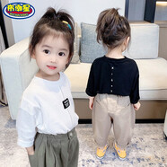 布潮星童裝女寶寶洋氣套裝女童長袖T恤嬰兒兒童小孩衣服運(yùn)動(dòng)休閑初春季 （長袖長褲款）白T + 卡其色褲子 90碼 （一般建議1-2周歲）