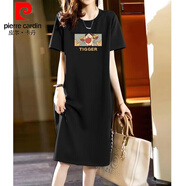 皮爾卡丹（pierre cardin）2024純棉短袖長(cháng)裙寬松休閑過(guò)膝t恤裙簡(jiǎn)約中長(cháng)款連衣裙女顯瘦夏季 黑色-TI老虎 XL 125-140