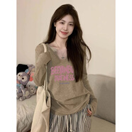 Avmko復古長(cháng)袖針織衫2024早秋新款女打底衫設計感v領(lǐng)套頭時(shí)尚休閑上衣 卡其 S