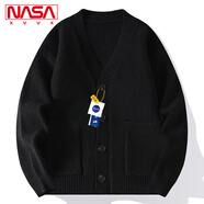 NASA XVVX官方聯名V領撞色針織開衫毛衣男生春秋季潮流寬松休閑直筒牛仔褲 10719-WE24870-65黑色(開衫) 2XL