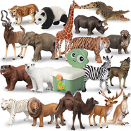 MECHILE仿真動物模型玩具套裝野生動物園認(rèn)知老虎長頸鹿大象犀牛斑馬鱷魚 動物18件套裝