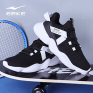 鴻星爾克（ERKE）【斷碼淸倉】跑步鞋男網(wǎng)面舒適輕便緩震旅游鞋休閑鞋 正黑/正白 44