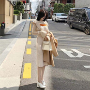艾珠兒 連衣裙秋冬季新款初戀減齡可愛(ài)針織連衣裙過(guò)膝毛衣連衣裙秋冬女 杏色長(zhǎng)款 均碼