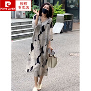 皮爾卡丹桑蠶絲連衣裙女2023夏季新款高端定制雙縐寬松大版長(zhǎng)裙氣質(zhì)真絲裙 花色 L 建議120斤-135斤