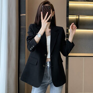 櫻芭妮高級(jí)感炸街小西裝外套女春秋直筒寬松休閑小個(gè)子流行后開(kāi)叉小西服 660黑色西裝（夾棉） XL （119斤-128斤）