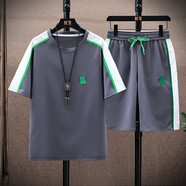 柏樂(lè )迪青少年男裝夏季套裝12-15歲男孩初高中學(xué)生冰絲短袖t恤14大童夏裝 202灰色（短袖+短褲） 175 2XL（建議體重140-160斤）