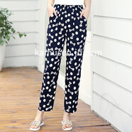 卡姆森夏季薄款女花褲子老中年寬松加碼棉綢媽夏季九分褲中年媽大休閑褲 10號 XL 【1尺9-2尺1腰圍】