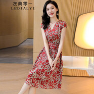 衣典零一（LEDIALYI）2024夏季新款女裝杭州高端氣質(zhì)品牌真絲連衣裙桑蠶絲碎花裙子夏天 酒紅色 XXL