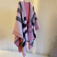 PEAVEY 英倫格子羊糕絨羊毛斗篷雙面超大披肩圍巾加厚保暖秋冬季百搭女 粉色