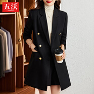 五沃 小西裝女外套中長(cháng)款氣質(zhì)秋冬新款韓版英倫風(fēng)時(shí)尚百搭西服上衣 單件黑色外套. 4XL