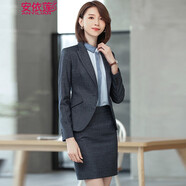 安依蓮小西裝套裝女格子秋冬款面試正裝職業(yè)裝女裝套裝經(jīng)理西服工作服 深灰西裝+短裙 M