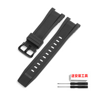 佩伊（PEIYI）硅膠手表帶適用卡西歐G-SHOCK鋼鐵之心GST-B100/300/410/S110表鏈 黑色-黑扣 0mm