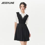 Jessy line夏季專柜款 杰茜萊拼接假兩件連衣裙女 324111393 黑白 XS/155