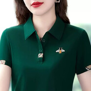 昇域中年女士短袖t恤女夏裝新款品牌時(shí)尚洋氣時(shí)尚高端polo衫薄款半袖 XH6608墨綠 2XL （適合120-129斤）