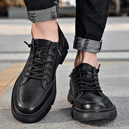 英倫男鞋夏季新款復古擦色休閑皮鞋男生紳士商務(wù)休閑鞋車(chē)縫牛皮透氣馬丁工裝鞋時(shí)尚百搭套腳低幫小皮鞋加大碼 黑色(真皮) 38皮鞋碼