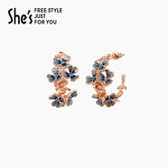 茜子（She's）shes梵高鳶尾花朵耳環(huán)手工滴油氣質(zhì)耳釘耳墜耳環(huán)小巧精致耳飾禮物 C0 水墨藍(lán)(圓環(huán)款)