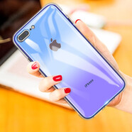 筑鼎 蘋(píng)果X/7/8plus玻璃手機殼iPhonex/xs透明SE2代7p漸變硅膠超薄全包 7p/8p 5.5【漸變藍紫】玻璃背板