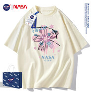 NASA GISS潮牌聯(lián)名美式重磅短袖T恤男寬松大碼純棉上衣夏季潮流ins半袖體恤 NA23-奶白色 XL  建議150-170斤