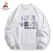 稻草人（MEXICAN）衛(wèi)衣男圓領(lǐng)長袖t恤定制印花打底衫男春秋季休閑男裝 白色 M