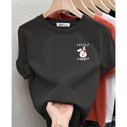 恒源祥2025新款正肩磨毛短袖T恤女時(shí)尚百搭加厚上衣純棉打底衫春秋冬季 棕灰色（側邊lovely兔子款 磨毛 2XL