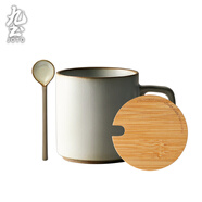 九土 手工日式復(fù)古粗陶咖啡杯陶瓷杯子情侶對(duì)杯家用馬克杯辦公室茶杯 復(fù)古白+蓋+勺套裝