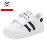 巴布豆（BOBDOG）童鞋春春秋新款韓版兒童小白鞋女寶寶板鞋男童休閑運動(dòng)鞋 白/黑 27 適合腳長(cháng)16.5cm