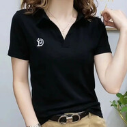 尚濤v領(lǐng)短袖t恤女2025夏季女裝新款韓版百搭休閑體恤女上衣打底衫 黑色 3XL 建議120-130斤