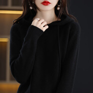 溥畔秋冬新款連帽衛(wèi)衣針織衫女裝寬松套頭毛衣外套服飾打底上衣女 經(jīng)典黑 S