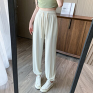 莉社（LISHE）運(yùn)動(dòng)褲女冰感2025夏季薄款寬松休閑衛(wèi)褲速干燈籠彈力高腰顯瘦褲子 象牙白 XL 【125-140斤】